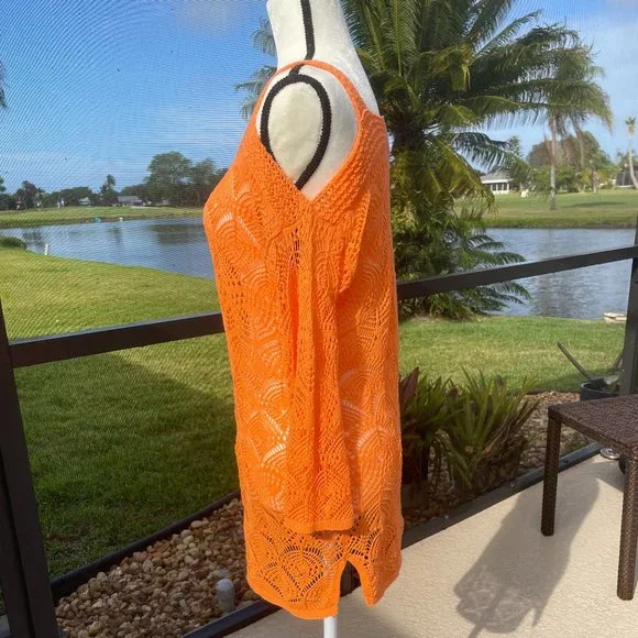 Jeanne Pierre Orange Coastal Feminine Crochet Top - SZ S - Picture 2 of 5